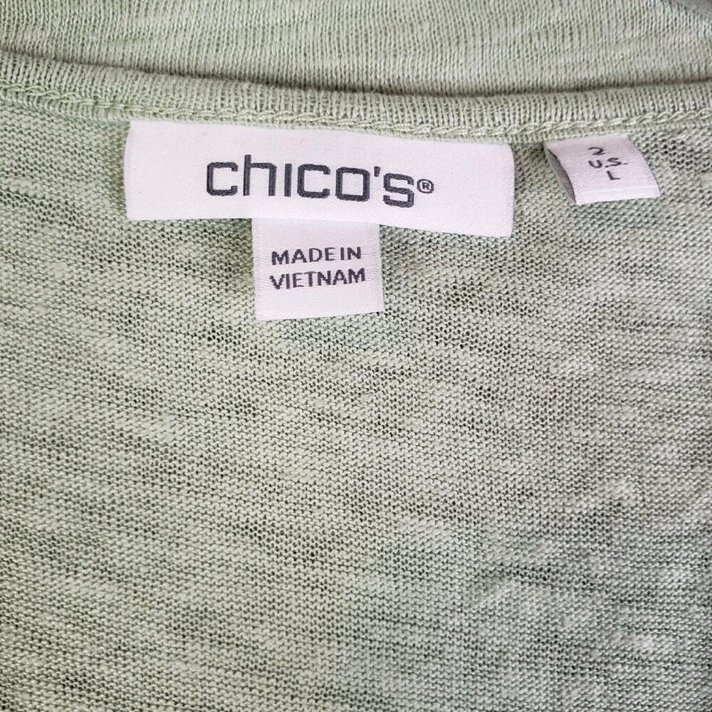 Chicos Cardigan Top Lace Linen Open Sweater Women’s Size 2 US Large L Green - Picture 7 of 10
